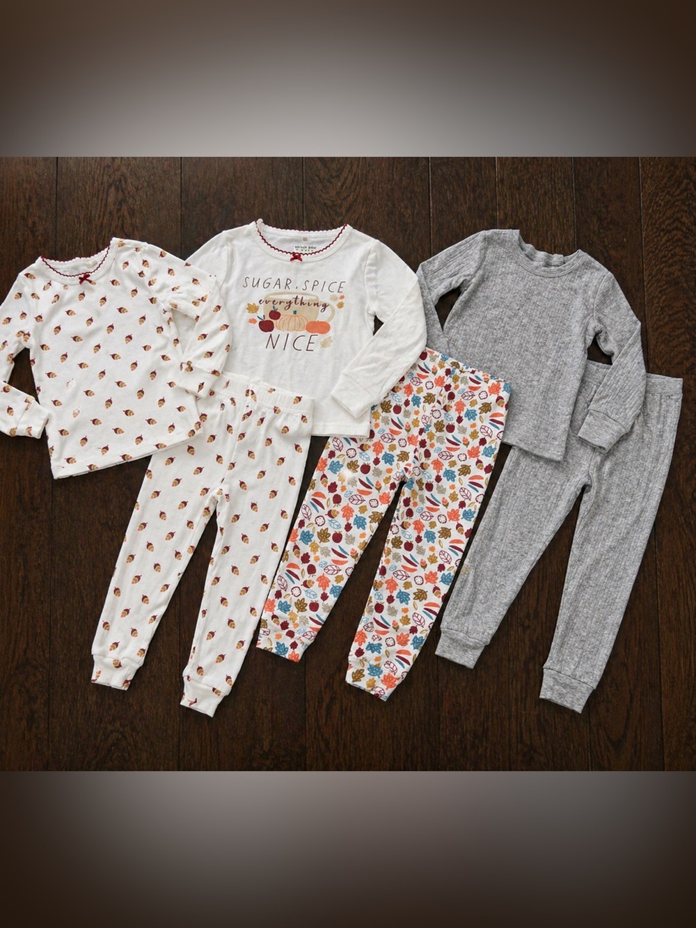 Girls Pajama Bundle Lot 3 Sets Fall Print Leaves Acorns Grey Cozy 2T